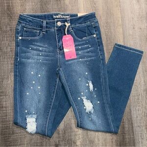New Big Girls Size 10 Distressed & Embellished Stretch Skinny Denim Jeans